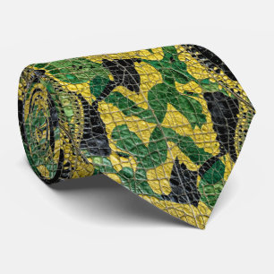 Corbata Cuero de Cocodrilo Dragón Amarillo Verde