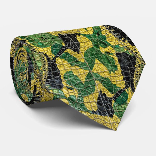 Corbata Cuero de Cocodrilo Dragón Amarillo Verde (Enrollado)