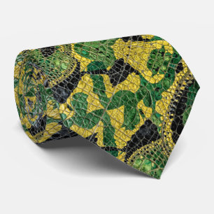 Corbata Cuero de Cocodrilo Dragón Amarillo Verde