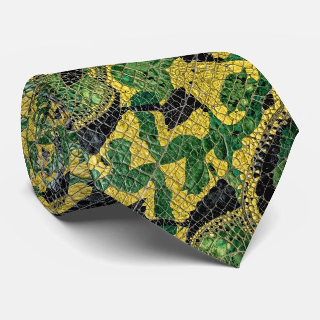Corbata Cuero de Cocodrilo Dragón Amarillo Verde (Enrollado)