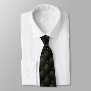 Corbata Cuero negro acolchado con tachuelas doradas
