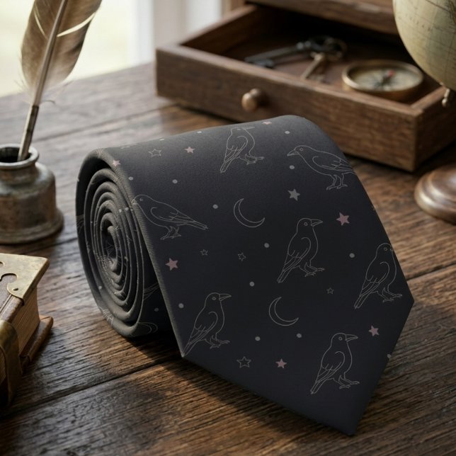 Corbata Cuervo Celestial Dark Academia Hombres (Whimsigoth Raven necktie)