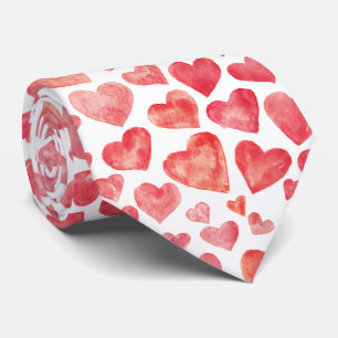 Corbata Cuidada acuarela color rojo de los corazones de Sa