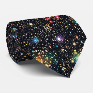 Corbata Cúmulo de estrellas cósmicas coloridas con monogra