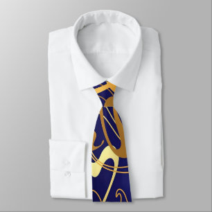 Corbata Curvas Azules y Doradas