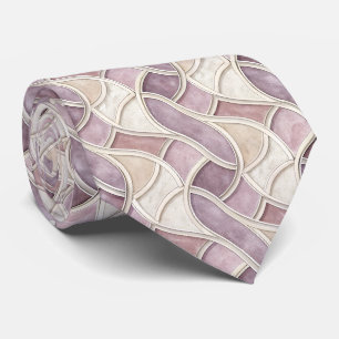 Corbata Curvo Elegante en Crema y Lila – Geométrico