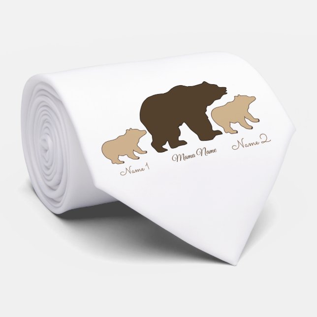 Corbata Custom Mama Bear With 2 Kid Names Mothers Day Gift (Enrollado)