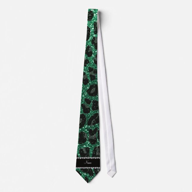 Corbata Custom name mint green glitter leopard print (Anverso)