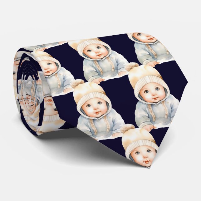 Corbata Custom Your Baby Photo Cut-Out Navy Blue Neck Tie (Enrollado)