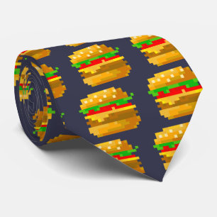 Corbata Cute 8 bits Burger Colorful Fast Food Fun Pixel Ar