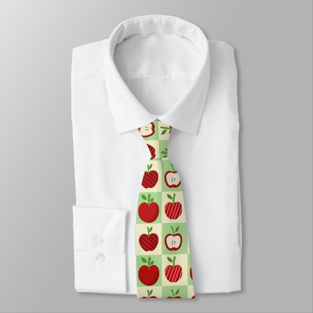 Corbata Cute Apple Pattern Green Fall Check Farmhouse (Atado)