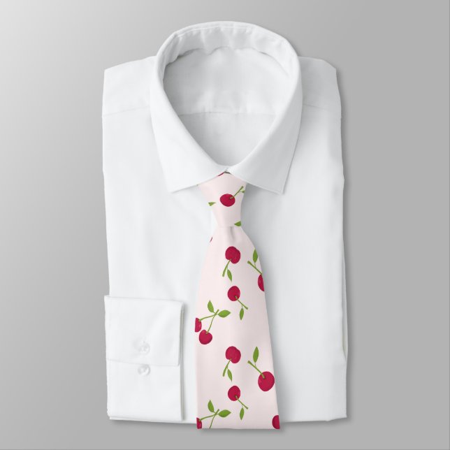Corbata Cute Cherry Print Pattern Coquette Pink Monogram (Atado)