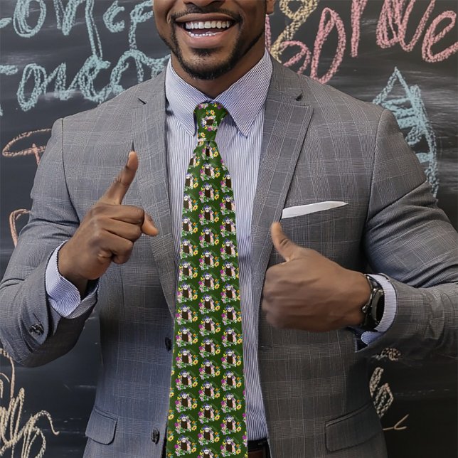 Corbata Cute Chocolate Sable Ferret Floral Verde (Subido por el creador)