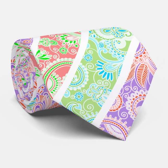 Corbata Cute colorful pastel flowers stripes (Enrollado)