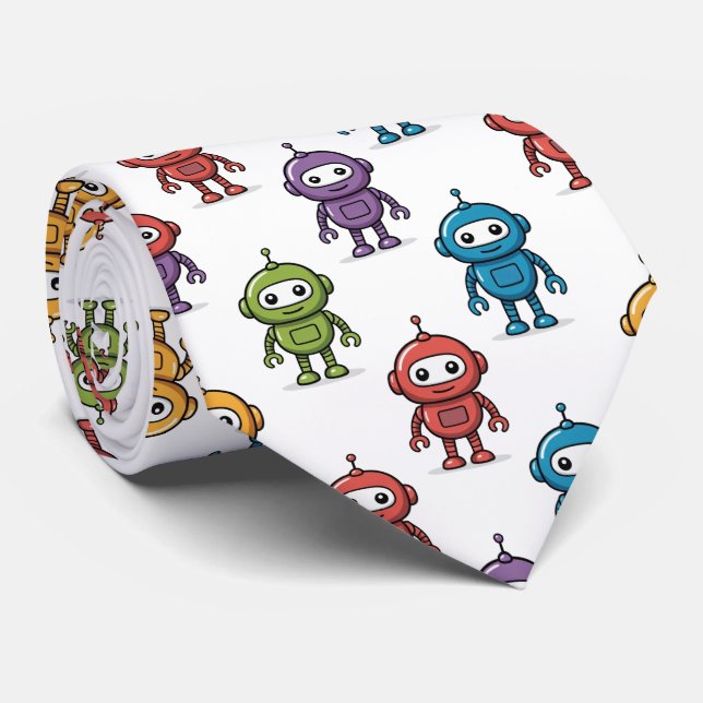 Corbata Cute Colorful Robot Pattern (Enrollado)