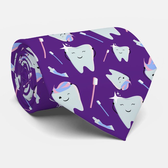 Corbata Cute Dentista Dental Hygienist Tooth Pattern Purpl (Enrollado)