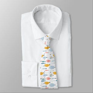 Corbata Cute Doodle School of Fish Pattern