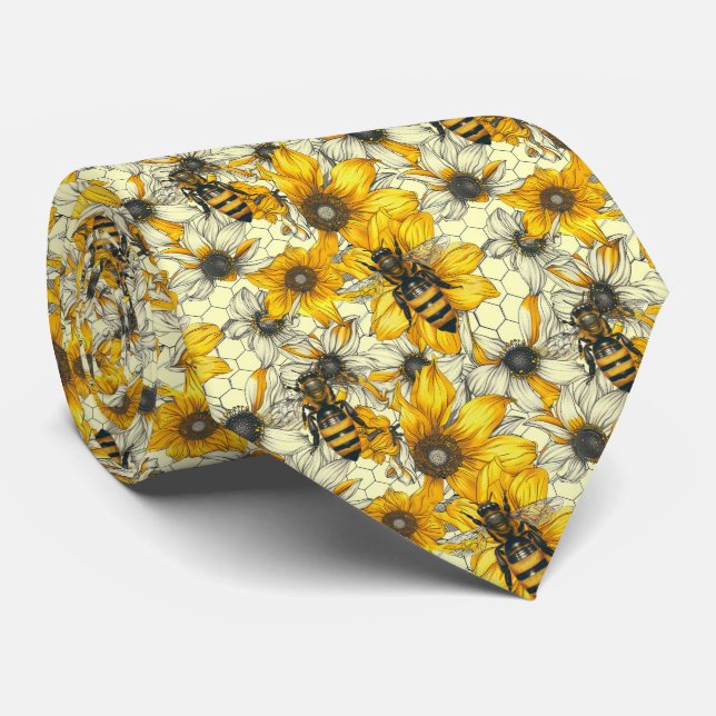 Corbata Cute floral bee tiled pattern (Enrollado)