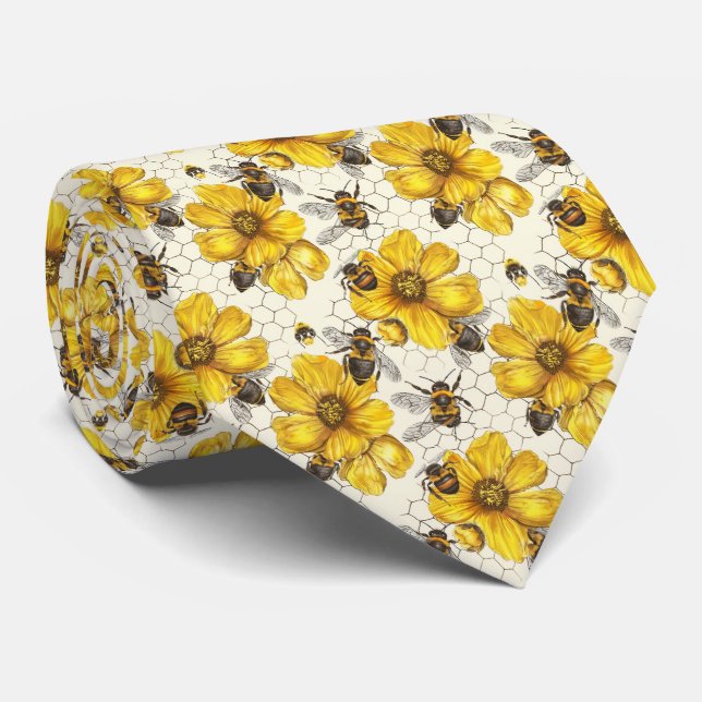 Corbata Cute floral bee tiled pattern  (Enrollado)