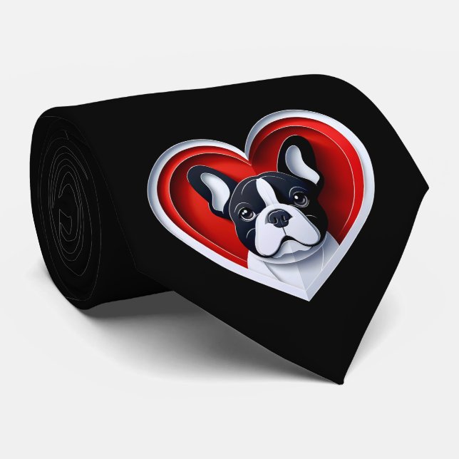 Corbata Cute French Bulldog Heart Frenchie Dad Dog Lover (Enrollado)