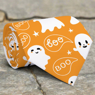 Corbata Cute Ghosts Boo Naranja Halloween
