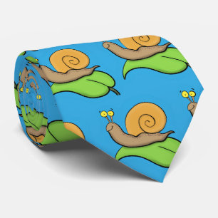 Corbata Cute, happy snail on a leaf cartoon illustration