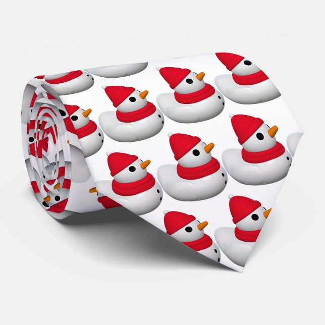 Corbata Cute Little Snowduck | Snowman Duck Pattern | Red (Enrollado)
