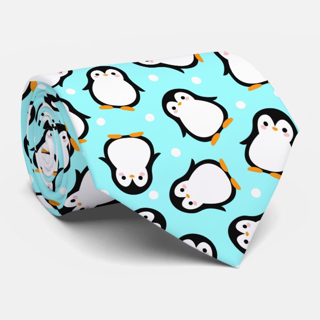 Corbata Cute penguin pattern turquoise pattern (Enrollado)