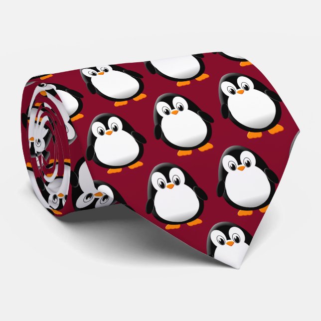 Corbata Cute pingüino Personalizado Burgundy (Enrollado)