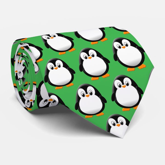Corbata Cute pingüino Personalizado Green (Enrollado)