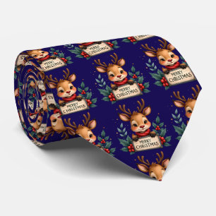 Corbata Cute Reno de Navidad con Acebo y Letrero