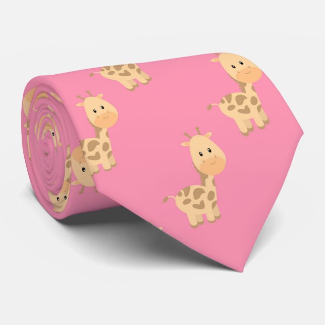 Corbata Cute Safari Giraffe Pink Tie (Enrollado)