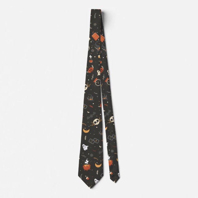 Corbata Cute Spooky Whimsical Halloween Pattern Background (Anverso)