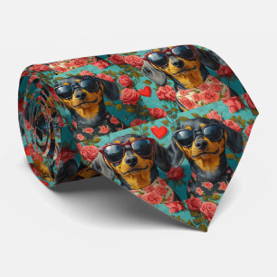 Corbata Dachshund con rosas del corazón día de San Valentí