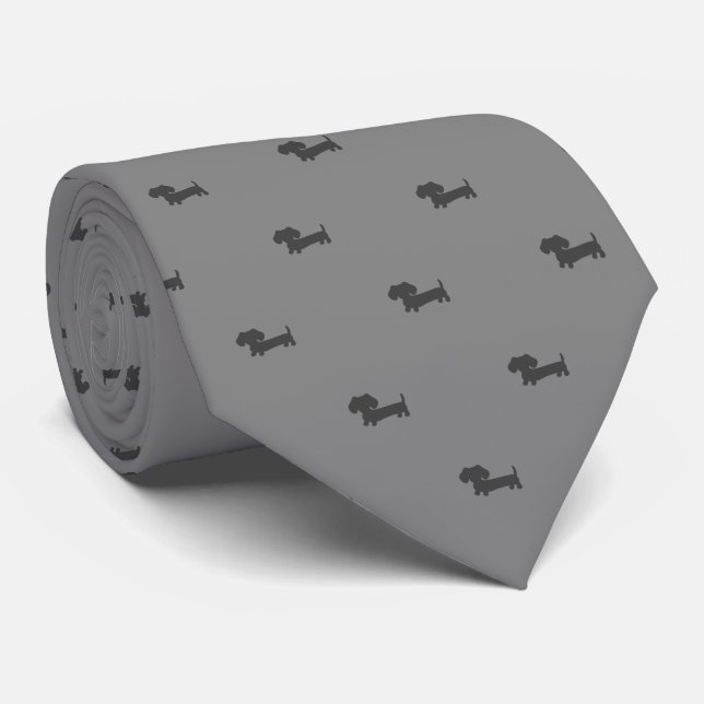 Corbata Dachshund Dad Necktie Gray Black Doxie Dad Tie (Enrollado)