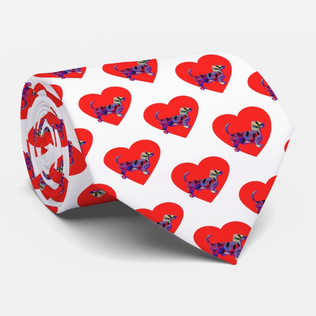 Corbata Dachshund Daxie Dog Rojo Día de San Valentín Cuell (Enrollado)