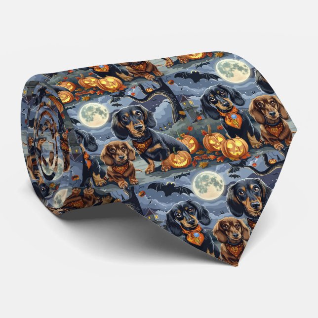 Corbata Dachshund Halloween Espeluznante (Enrollado)