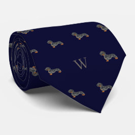 Corbata Dachshund Salchicha Perro Monogramado Azul Mediano
