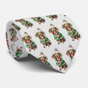 Corbata Dachshunds de Navidad en copos de nieve