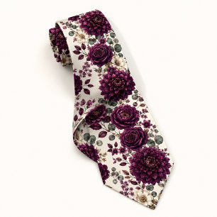 Corbata Dahlia y Rosa Floral Elegante Ciruela