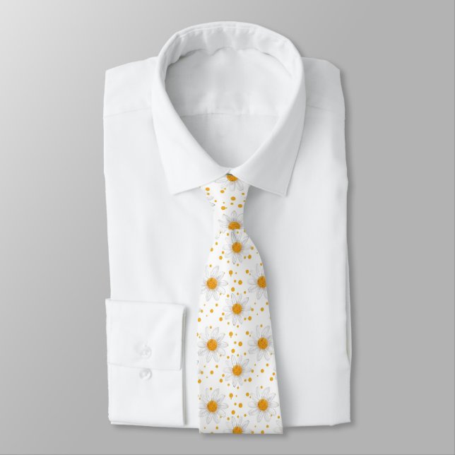 Corbata Daisies blancos brillantes con centros amarillos (Atado)