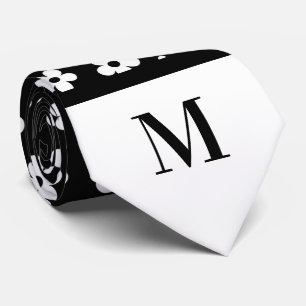 Corbata Daisies blancos y negros Necktie monogramada