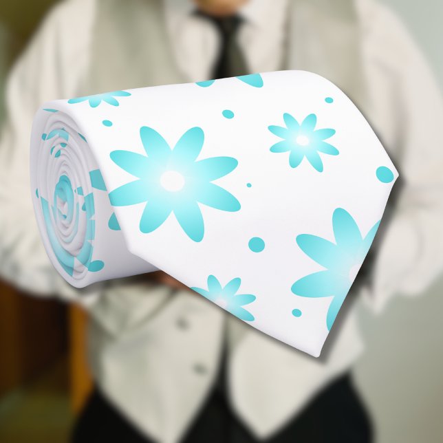 Corbata Daisy delicado blanco y turquesa, patrón de puntos (Subido por el creador)