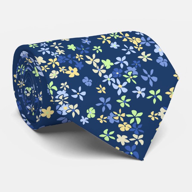 Corbata Daisy Dot Floral Navy con dos caras impresas (Enrollado)