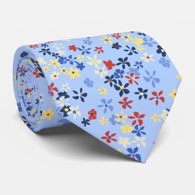 Corbata Daisy Dot Floral Sky Blue dos caras impresas (Enrollado)