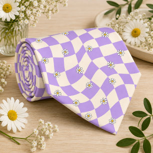 Corbata Daisy Groovy Retro Cuadros, Y2K 90s