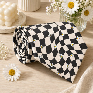 Corbata Daisy Groovy Retro Cuadros, Y2K 90s