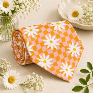 Corbata Daisy Groovy Retro Cuadros, Y2K 90s