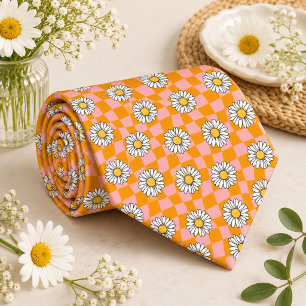 Corbata Daisy Groovy Retro Cuadros, Y2K 90s