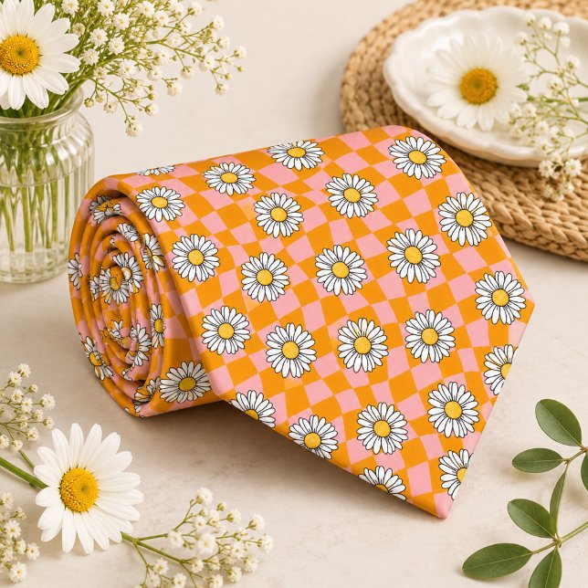 Corbata Daisy Groovy Retro Cuadros, Y2K 90s  (Subido por el creador)